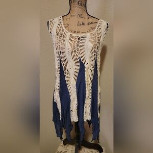 (NWT) Blue and Cream Crochet Swim Cover-Up